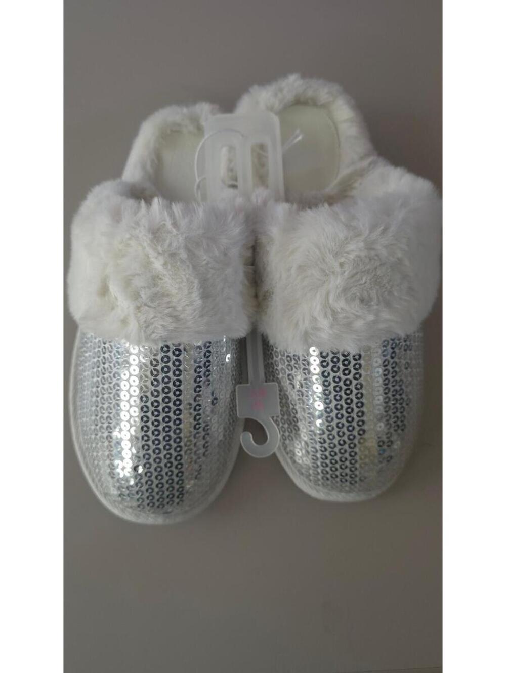 Womens Silver Glitter Slippers